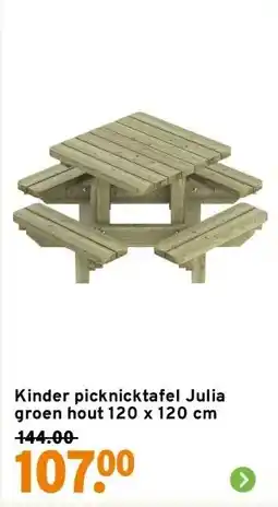GAMMA Kinder picknicktafel Julia groen hout 120 x 120 cm aanbieding