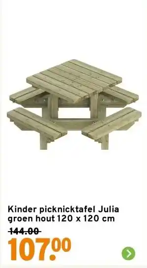 GAMMA Kinder picknicktafel Julia groen hout 120 x 120 cm aanbieding