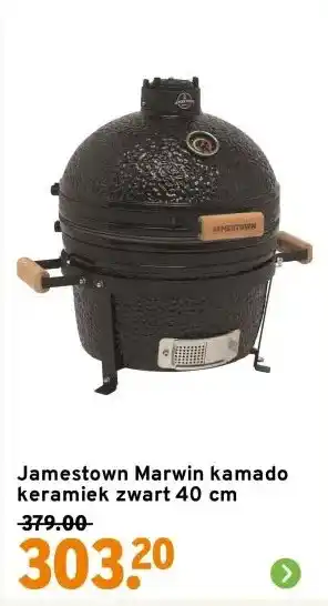 GAMMA Jamestown Marwin kamado keramiek zwart 40 cm aanbieding