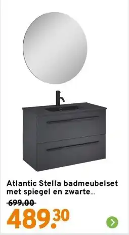 GAMMA Atlantic Stella badmeubelset met spiegel en zwarte wastafel 80cm Mat Zwart met zwarte grepen aanbieding