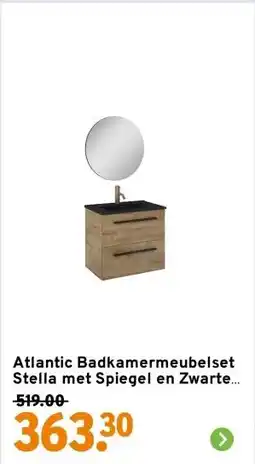 GAMMA Atlantic Badkamermeubelset Stella met Spiegel en Zwarte Wastafel - Canela Eiken 60 cm aanbieding