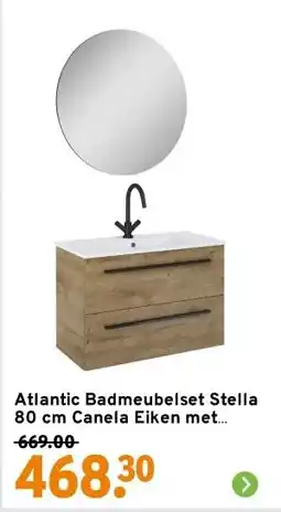 GAMMA Atlantic Badmeubelset Stella 80 cm Canela Eiken met Spiegel en Witte Wastafel aanbieding
