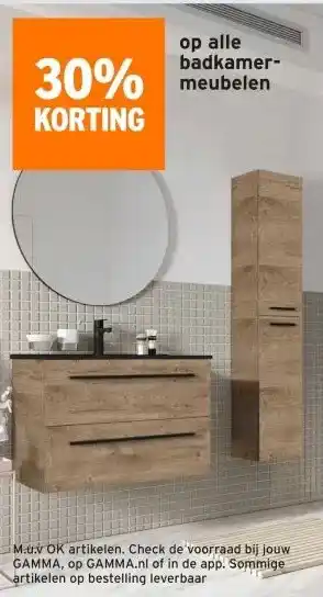 GAMMA 30% KORTING op alle badkamer- meubelen aanbieding