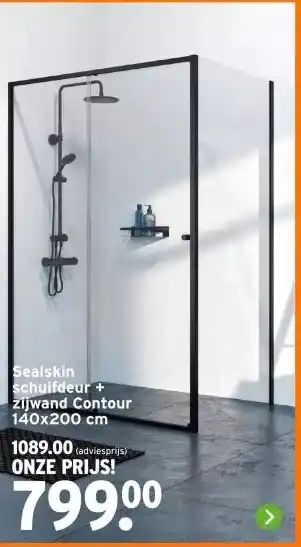 GAMMA Sealskin schuifdeur+ zijwand Contour 140x200 cm aanbieding