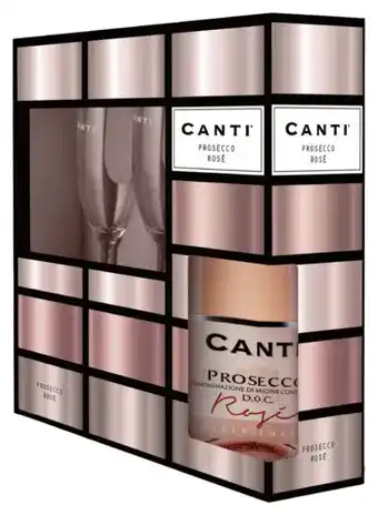 Gall & Gall Canti Prosecco Rosé Cadeaupakket met 2 glazen 75CL Mousserend aanbieding