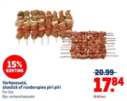 Makro Varkenssaté, shaslick of runderspies piri piri aanbieding