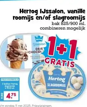 Boon`s Markt Hertog IJssalon, vanille roomijs en/of slagroomijs aanbieding
