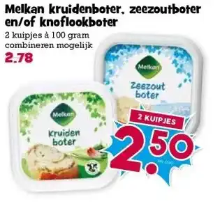 Boon`s Markt Melkan kruidenboter, zeezoutboter en/of knoflookboter aanbieding