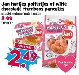 Boon`s Markt Jan hartjes poffertjes of witte chocolade framboos pancakes aanbieding