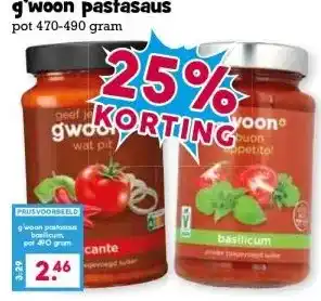 Boon`s Markt g'woon pastasaus pot 470-490 gram aanbieding