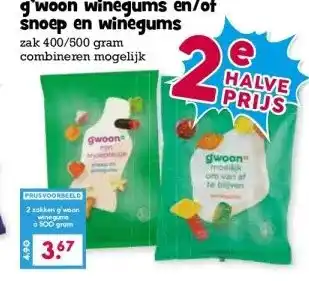 Boon`s Markt g'woon winegums en/of snoep en winegums zak 400/500 gram aanbieding