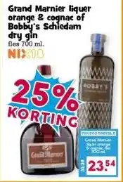 Boon`s Markt Grand Marnier liquer orange & cognac of Bobby's Schiedam dry gin fles 700 ml. NIX18 aanbieding