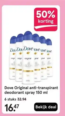 Etos Dove Original anti-transpirant deodorant spray 150 ml aanbieding