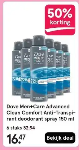 Etos Dove Men+Care Advanced Clean Comfort Anti-Transpi- rant deodorant spray 150 ml aanbieding