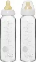 Bol.com Hevea drinkfles - glas - 2 Stuks - 240 ml - Met Speen - 3-24 Maanden aanbieding