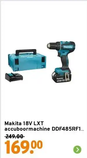 GAMMA Makita 18V LXT accuboormachine DDF485RF1J (incl. 3.0Ah accu, snellader en koffer) aanbieding