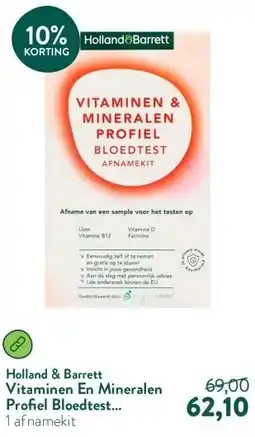 Holland & Barrett Vitaminen En Mineralen Profiel Bloedtest Afnamekit aanbieding