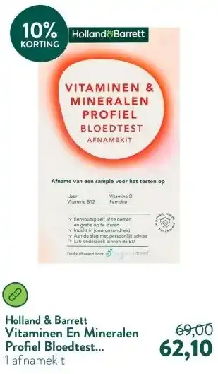 Holland & Barrett Vitaminen En Mineralen Profiel Bloedtest Afnamekit aanbieding