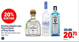 Makro Bombay Sapphire gin, Patron Silver of Grey Goose aanbieding