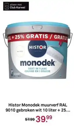 Karwei Histor Monodek muurverf RAL 9010 gebroken wit aanbieding