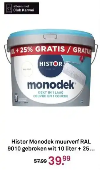 Karwei Histor Monodek muurverf RAL 9010 gebroken wit aanbieding