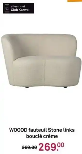 Karwei WOOOD fauteuil Stone links bouclé crème aanbieding