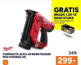 BOUWMAAT Compacte accu afwerktacker M12 FCN18GS-OX aanbieding