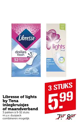 Coop Libresse of lights by Tena inlegkruisjes of maandverband aanbieding