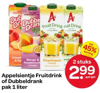 Spar Appelsientje Fruitdrink of Dubbeldrank aanbieding