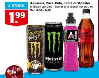 Hoogvliet Aquarius, Coca-Cola. Fanta of Monster 250-500ml aanbieding