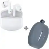 Bol.com Cazy Draadloze Oordopjes Bluetooth met Active Noise Cancelling (Wit) + Siliconen Hoesje (Blauw) aanbieding