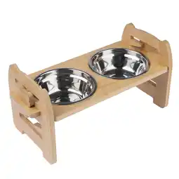 Zooplus Modern Living dubbele kom met bamboestandaard Ubud 550ml, ca. 42x19x20cm hond aanbieding