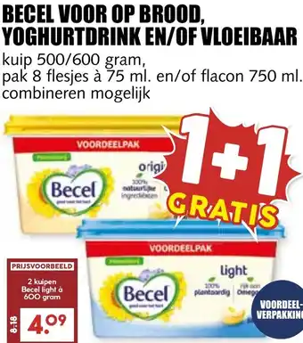 De Boerenschuur Becel voor op brood, yoghurtdrink en/of vloeibaar aanbieding