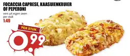 De Boerenschuur Focaccia caprese, kaasuienkruier of peperoni aanbieding
