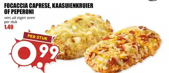 De Boerenschuur Focaccia caprese, kaasuienkruier of peperoni aanbieding