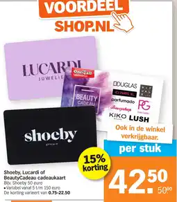 Albert Heijn Shoeby, Lucardi of BeautyCadeau cadeaukaart aanbieding