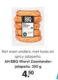 Albert Heijn AH BBQ Worst Zaanlander- jalapeño, 350 g aanbieding