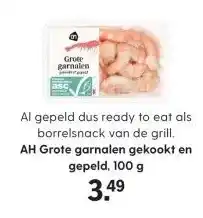 Albert Heijn AH Grote garnalen gekookt en gepeld, 100 g aanbieding
