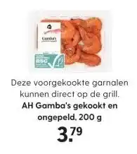 Albert Heijn AH Gamba's gekookt en ongepeld, 200 g aanbieding