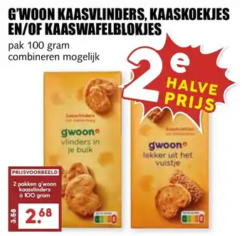 De Boerenschuur G'woon kaasvlinders, kaaskoekjes en of kaaswafelblokje aanbieding