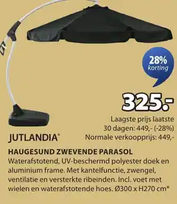 Jysk Jutlandia haugesund zwevende parasol aanbieding