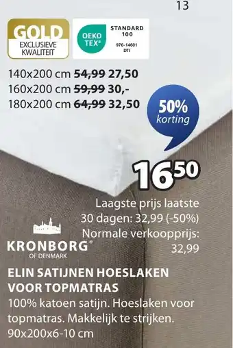 Jysk Elin satijnen hoeslaken aanbieding