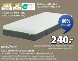 Jysk Gold s60 springveermatras aanbieding