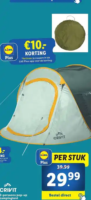 Lidl CRIVIT 2-persoons pop-up campingtent aanbieding