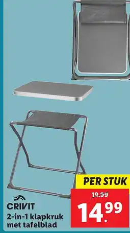 Lidl CRIVIT 2 in 1 klapkruk met tafelblad aanbieding