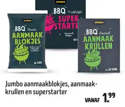 Jumbo Jumbo aanmaakblokjes, aanmaak krullen en superstarter aanbieding