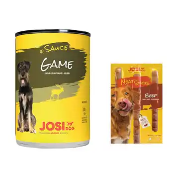 Zooplus 12 x 415 g JosiDog natvoer in saus + 33 g Meat Sticks hondensnacks gratis! aanbieding