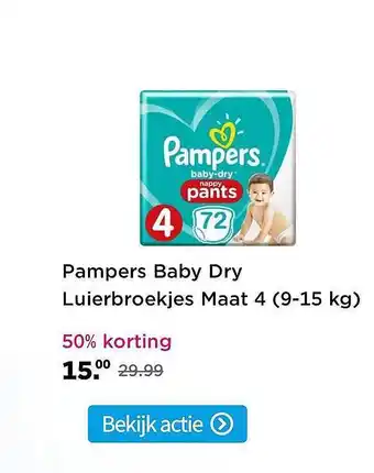 Plein.nl Pampers Baby Dry Luierbroekjes Maat 4 (9-15 Kg) 50% Korting aanbieding