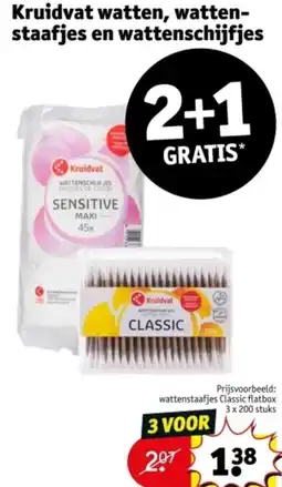 Kruidvat Kruidvat watten, watten staafjes en wattenschijfjes aanbieding