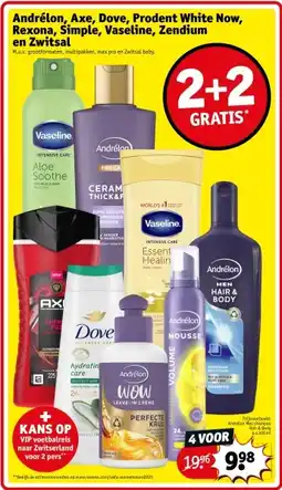 Kruidvat Andrélon, Axe, Dove, Prodent White Now, Rexona, Simple, Vaseline, Zendium aanbieding